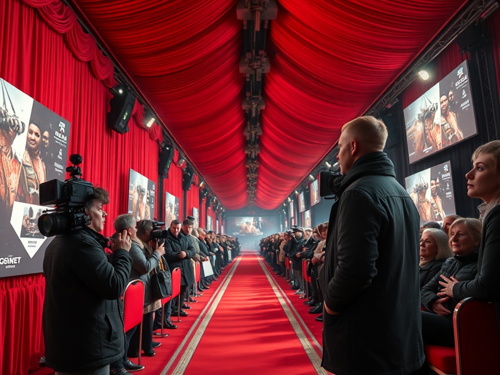 На красной дорожке ждут гостей, уютные стулья, камеры, и плакаты фильмов на стенах.